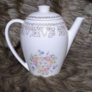 Vintage 1951 Knowles White Floral Teapot With Gold Accents
